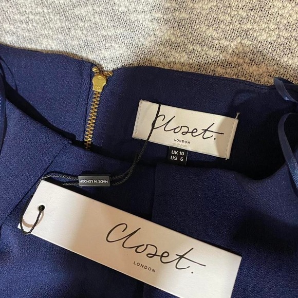 Navy blue Closet London dress with cream trim women Size 6 New with tag. SKU818 - Picture 6 of 7